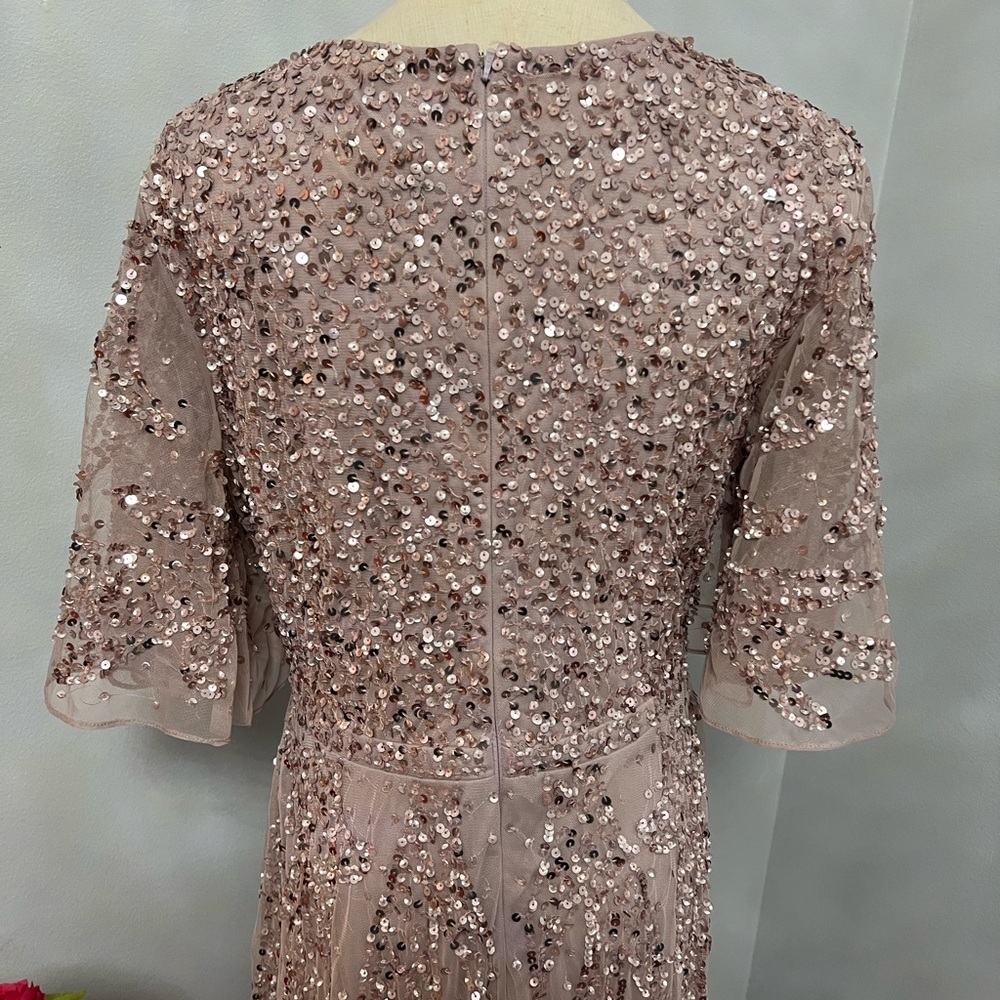 Mac Duggal Sequined Butterfly Sleeve High Low Chiffon Gown In Vintage Lilac -NWT - Picture 15 of 15
